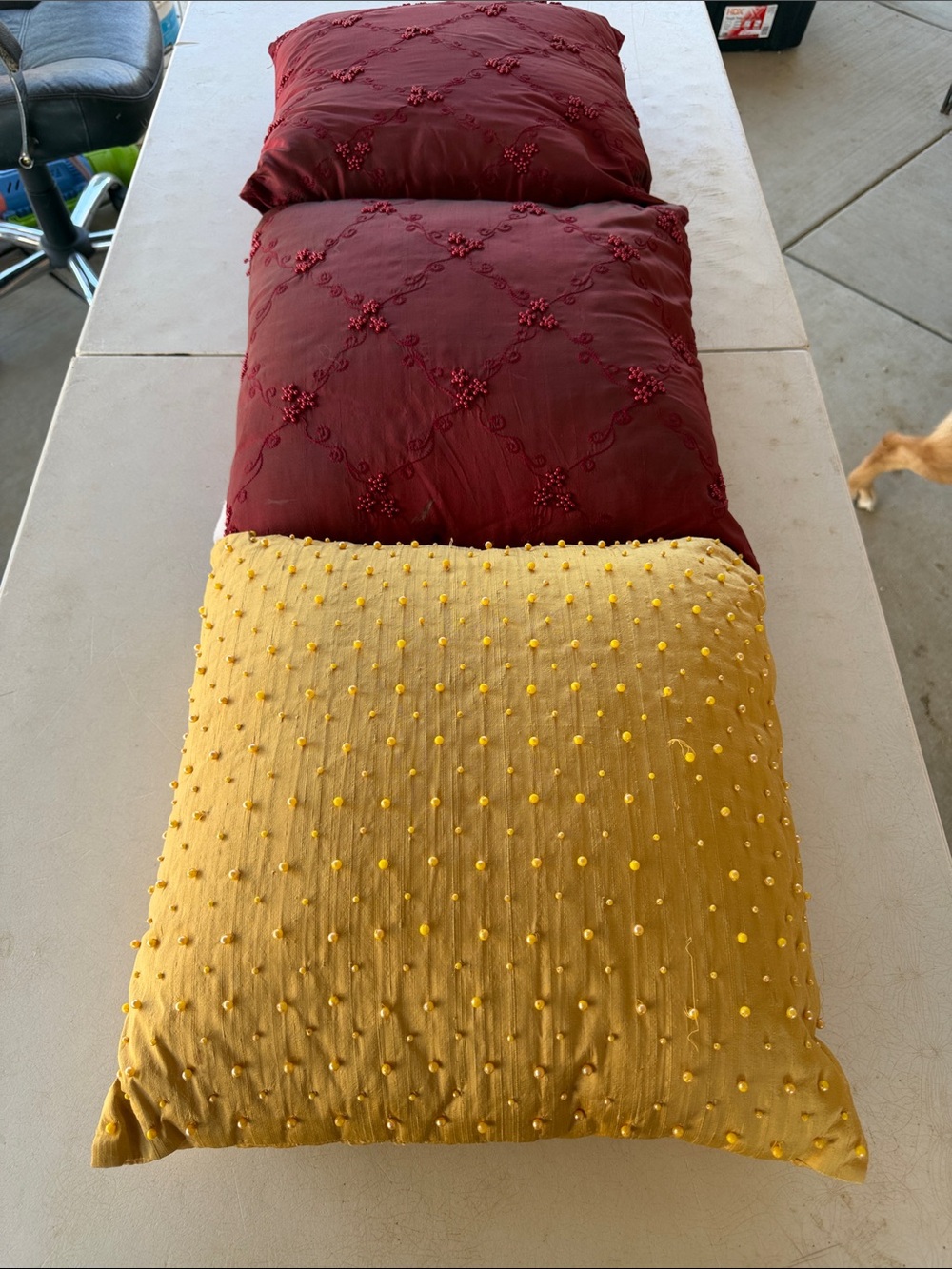 Set of Decorative Throw Pillow Covers in Gold and Burgundy